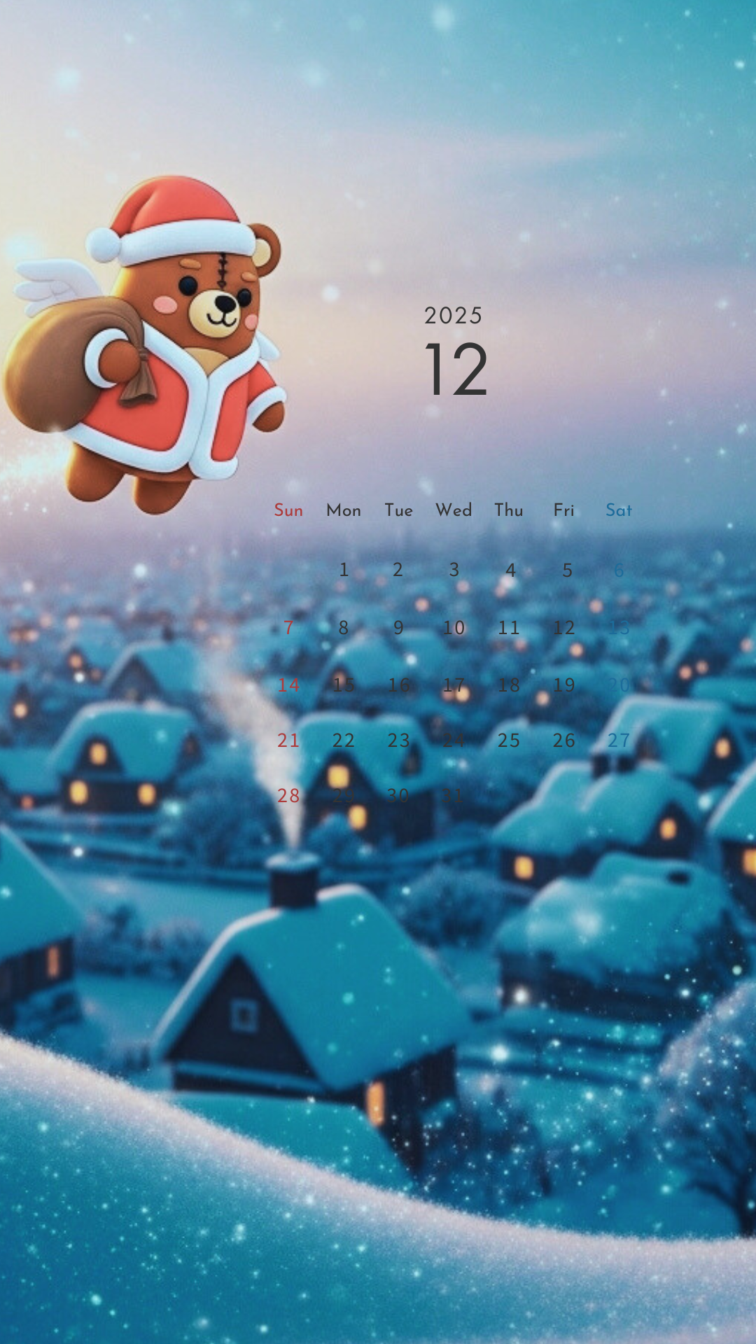 2025年12月 壁紙カレンダー クマ