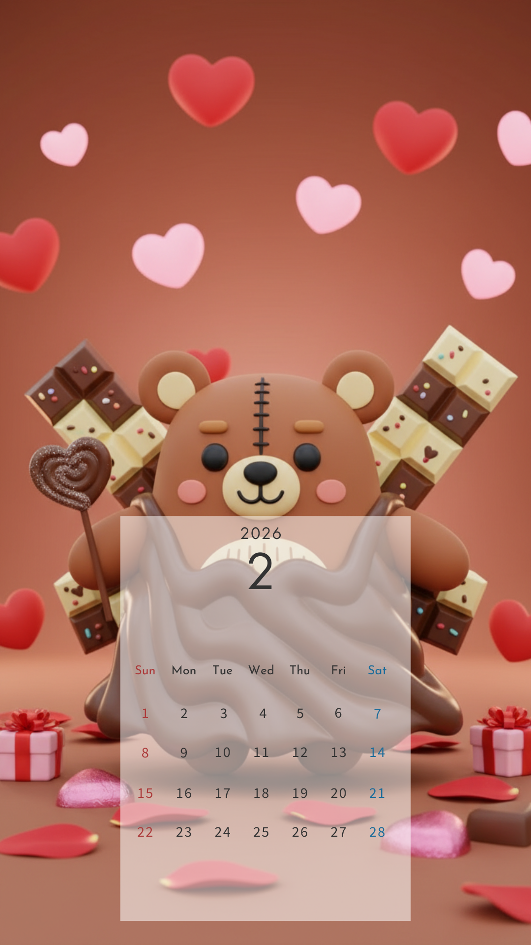 2026年2月 壁紙カレンダー クマ