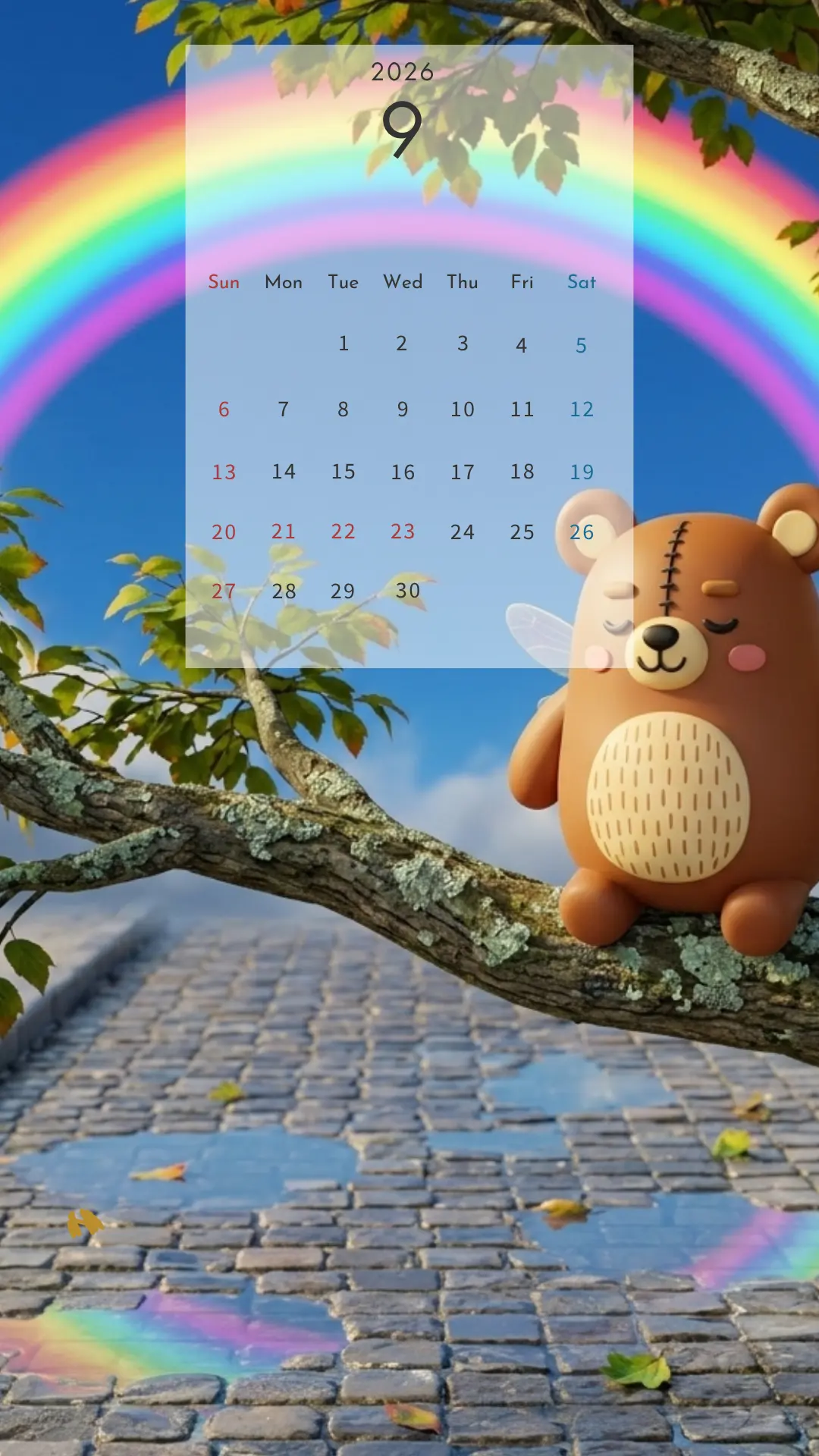 2026年9月 壁紙カレンダー クマ